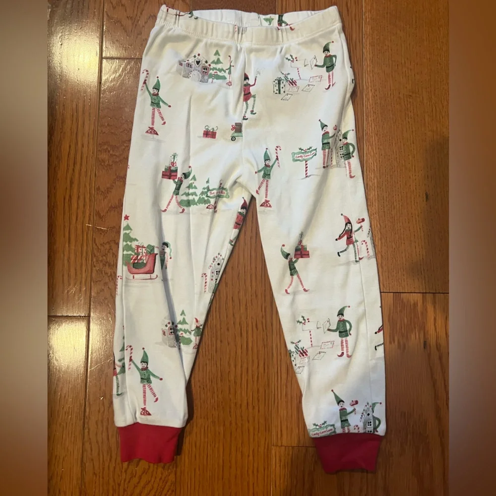 Pottery Barn Kids White Holiday Elf Print Pajama Set with Red Trim